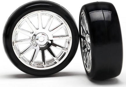 Tires & wheels, assembled, glued (12-spoke chrome wheels, slick tires) (2)