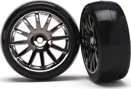 Tires & wheels, assembled, glued (12-spoke black chrome wheels, slick tires) (2)
