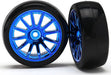 Tires & wheels, assembled, glued (12-spoke blue chrome wheels, slick tires) (2)