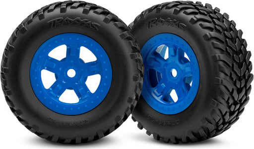 Tires and wheels, assembled, glued (SCT blue wheels, SCT off-road racing tires) (1 each, right & left)