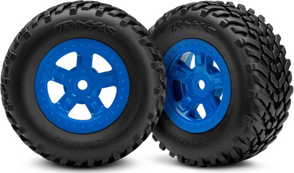 Tires and wheels, assembled, glued (SCT blue wheels, SCT off-road racing tires) (1 each, right & left)