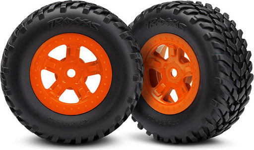Tires and wheels, assembled, glued (SCT orange wheels, SCT off-road racing tires)(1 each, right & left)