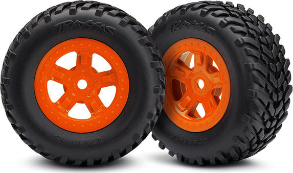 Tires and wheels, assembled, glued (SCT orange wheels, SCT off-road racing tires)(1 each, right & left)