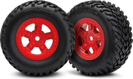 Tires and wheels, assembled, glued (SCT red wheels, SCT off-road racing tires) (1 each, right & left)