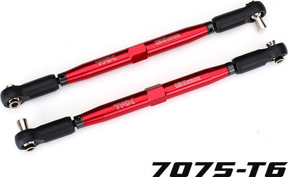 Toe links, X-Maxx (TUBES red-anodized, 7075-T6 aluminum, stronger than titanium) (157mm) (2)/ rod ends, assembled with steel hollow balls (4)/ aluminum wrench, 10mm (1)