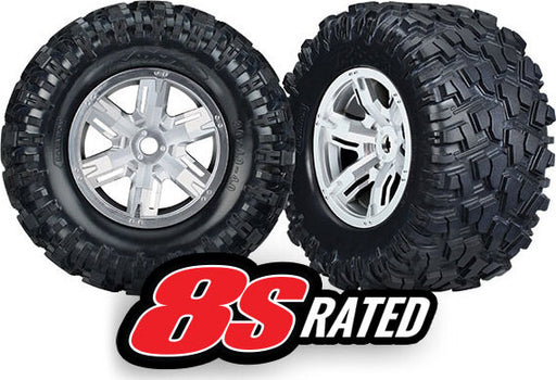 Tires & wheels, assembled, glued (X-Maxx satin chrome wheels, Maxx AT tires, foam inserts) (left & right) (2)