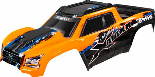 Body, X-Maxx®, Orange (Painted, Decals Applied) (Assembled with Front and Rear Body Mounts, Roof Skid Plate, Rear Body Support, And Tailgate Protector)