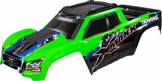 Body, X-Maxx®, Green (Painted, Decals Applied) (Assembled with Front and Rear Body Mounts, Roof Skid Plate, Rear Body Support, And Tailgate Protector)
