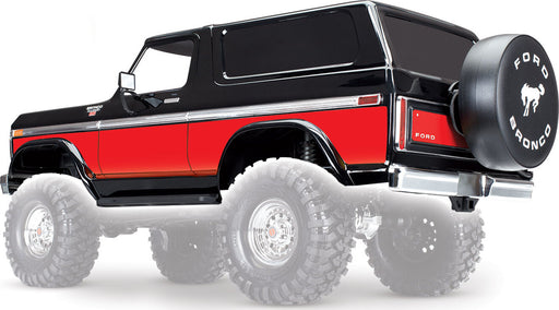 Body, Ford Bronco, complete (black) (includes front and rear bumpers, push bar, rear body mount, grill, side mirrors, door handles, windshield wipers, spare tire mount, red and sunset decals) (requires #8072 inner fenders)