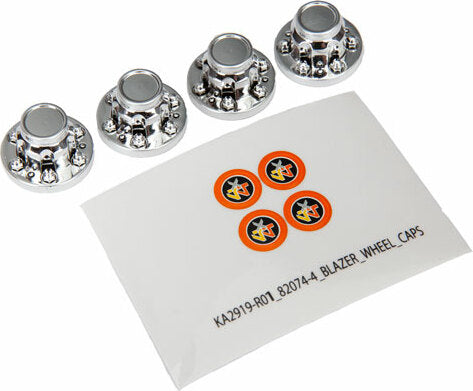 Center Caps, Wheel (chrome) (4)/ Decal Sheet (requires #8255A Extended Thread Stub Axle)