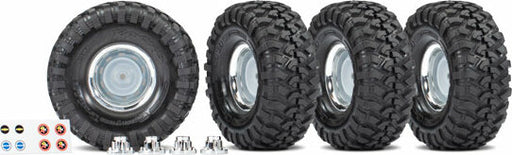 Tires and Wheels, Assembled, Glued (1.9" Chrome Wheels, Canyon Trail 4.6x1.9" Tires) (4)/ Center Caps (4)/ Decal Sheet (requires #8255A Extended Thread Stub Axle)