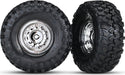 Tires and wheels, assembled, glued (1.9" chrome wheels, Canyon Trail 1.9 tires) (2)/ center caps (2)/ decal sheet (requires #8255A extended stub axle)