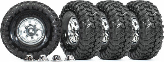Tires And Wheels, Assembled, Glued (1.9" Classic Chrome Wheels, Canyon Trail 4.6X1.9" Tires) (4)/ Center Caps (4) (Requires #8255A Extended Thread Stub Axle)