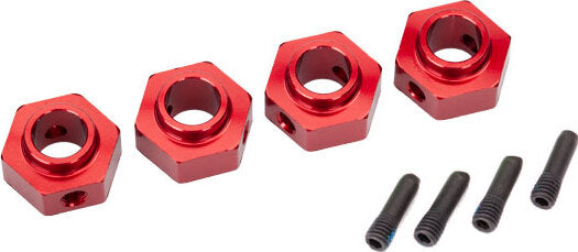 Wheel hubs, 12mm hex, 6061-T6 aluminum (red-anodized) (4)/ screw pin (4)