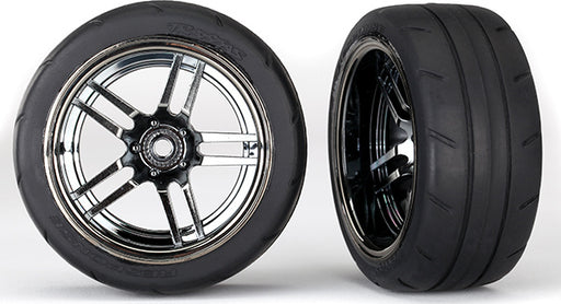 Tires and wheels, assembled, glued (split-spoke black chrome wheels,ﾠ1.9" Response tires) (extra wide, rear) (2)