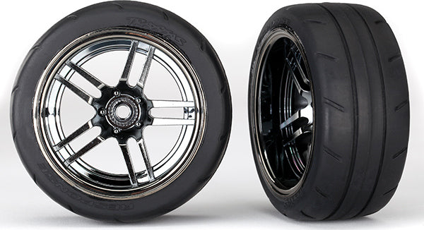 Tires and wheels, assembled, glued (split-spoke black chrome wheels,ﾠ1.9" Response tires) (extra wide, rear) (2)