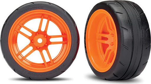 Tires and wheels, assembled, glued (split-spoke orange wheels, 1.9" Response tires) (extra wide, rear) (2) (VXL rated)