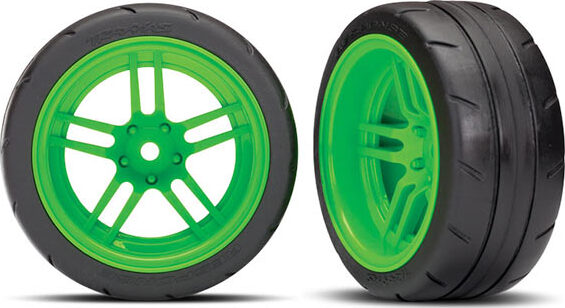 Tires and wheels, assembled, glued (split-spoke green wheels, 1.9" Response tires) (extra wide, rear) (2) (VXL rated)