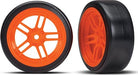 Tires and wheels, assembled, glued (split-spoke orange wheels, 1.9" Drift tires) (front)