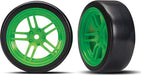 Tires and wheels, assembled, glued (split-spoke green wheels, 1.9" Drift tires) (front)