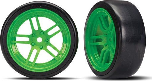 Tires and wheels, assembled, glued (split-spoke green wheels, 1.9" Drift tires) (front)