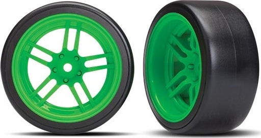 Tires and wheels, assembled, glued (split-spoke green wheels, 1.9" Drift tires) (rear)