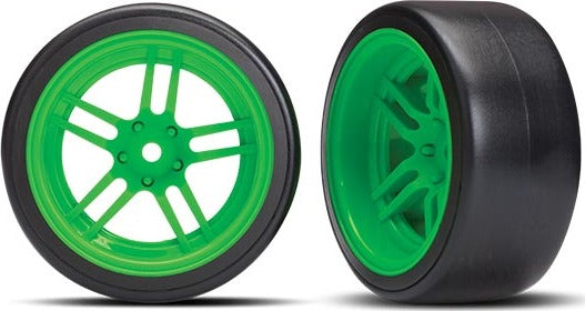 Tires and wheels, assembled, glued (split-spoke green wheels, 1.9" Drift tires) (rear)