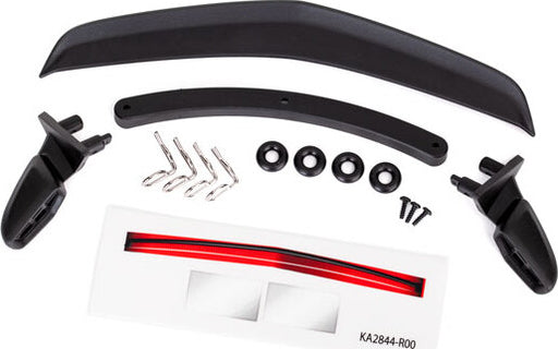 Mirrors, side, black (left & right)/ mirror retainers (2)/ body clips (4)/ o-rings (4)/ spoiler, black/ spoiler retainer (1)/ 1.6x5 BCS (self-tapping) (3)