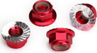 Nuts, 5mm flanged nylon locking (aluminum, red-anodized, serrated) (4)