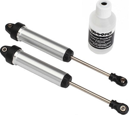 Shocks, GTR, 134mm, silver aluminum (fully assembled w/o springs) (front, no threads) (2)