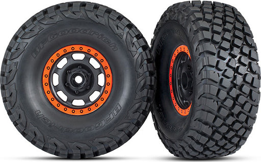 Tires and wheels, assembled, glued (Desert Racer wheels, black with orange beadlock, BFGoodrich Baja KR3 tires) (2)