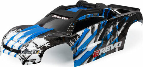 Body, E-Revo, Blue (Painted, Decals Applied) (Assembled with Front and Rear Body Mounts And Rear Body Support For Clipless Mounting)