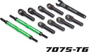 Toe links, E-Revo VXL (TUBES green-anodized, 7075-T6 aluminum, stronger than titanium) (144mm) (2)/ rod ends, assembled with steel hollow balls (8)/ aluminum wrench, 10mm (1)
