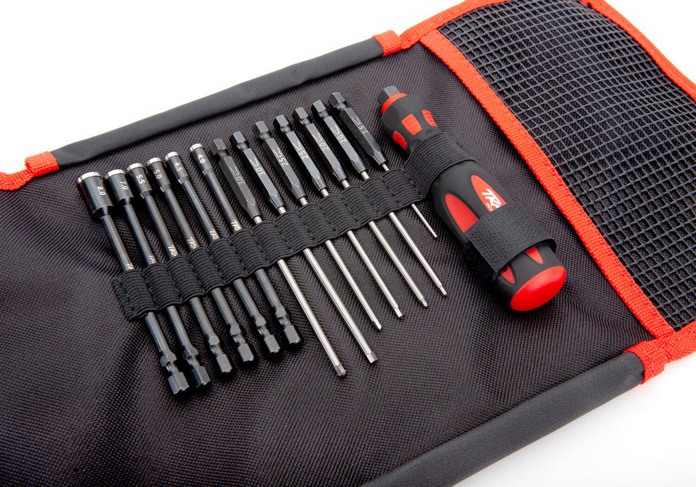 Speed Bit Master Set, hex and nut driver, 13-piece, includes premium handle (medium), travel pouch, hex drivers (straight: 1.5mm, 2.0mm, 2.5mm, 3.0mm), (ball-end: 2.0mm, 2.5mm, 3.0mm), and nut drivers (4.0mm, 4.5mm, 5.0mm, 5.5mm, 7.0mm, 8.0mm), 1/4" drive