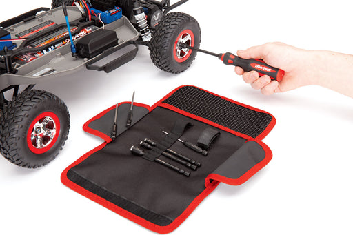 Speed Bit Essentials Set, hex and nut driver, 7-piece, includes premium handle (medium), travel pouch, hex drivers (straight: 1.5mm, 2.0mm, 2.5mm) and nut drivers (5.0mm, 5.5mm, 7.0mm, and 8.0mm), 1/4" drive