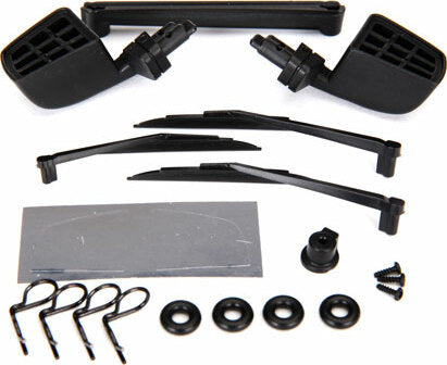 Mirrors, Side, Black (Left and Right)/ O-Rings (4)/ Windshield Wipers, Left, Right, and Rear/ Wiper Retainers (2)/ Body Clips (4)/ 1.6X5 Bcs (Self-Tapping) (3)