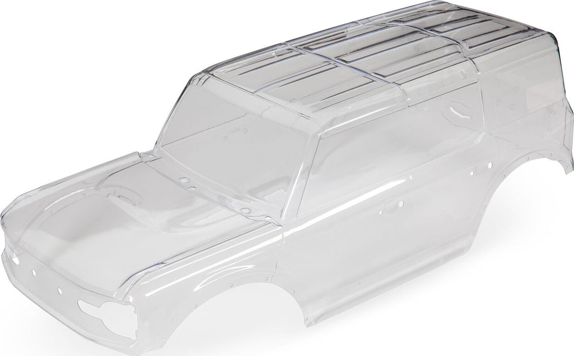 Body, Ford Bronco (clear, requires painting)/ decals/ window masks (includes grille, side mirrors, door handles, fender flares, windshield wipers, spare tire mount, clipless mounting, hardware) (requires #8080X inner fenders)
