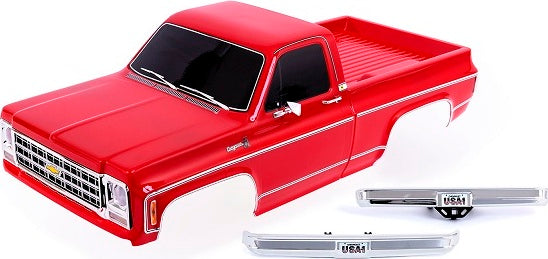 Body, Chevrolet K10 Truck (1979), Complete, Red (Painted) (Includes Grille, Side Mirrors, Door Handles, Windshield Wipers, and Clipless Mounting) (Requires #9288 Inner Fenders)