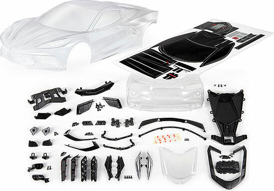 Body, Chevrolet Corvette Stingray (Clear, Trimmed, Requires Painting)/ Decal Sheet (Includes Side Mirrors, Spoiler, Grilles, Vents, Hardware, and Clipless Mounting)