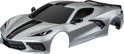 Body, Chevrolet Corvette Stingray, Complete (Silver) (Painted, Decals Applied) (Includes Side Mirrors, Spoiler, Grilles, Vents, and Clipless Mounting)