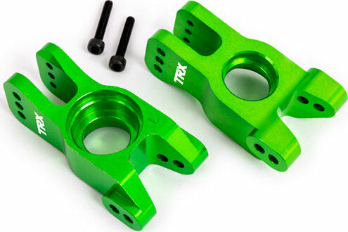 Carriers, Stub Axle, 6061-T6 Aluminum (green-Anodized) (Left and Right)/ 3x18mm CS (with Threadlock) (2)
