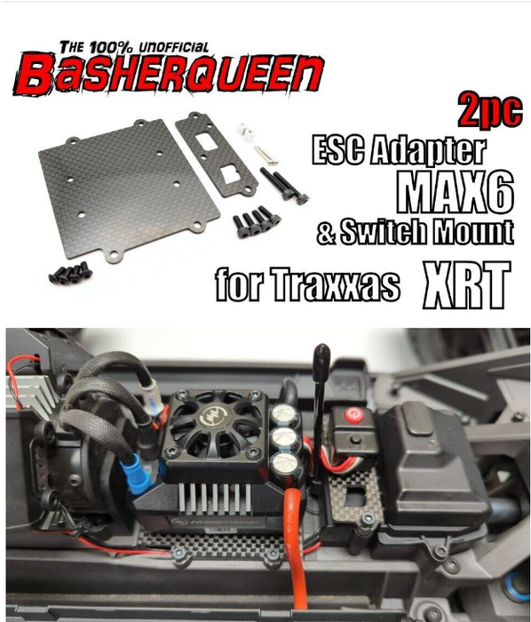 BasherQueen Traxxas XRT Max6 ESC Adapter Plate Carbon Fiber & Switch Mount