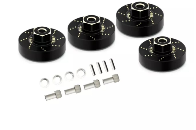 Treal Axial SCX24 Brass Extended Wheel Hubs (4p) +5mm Axle Counter Weight 12g -Black