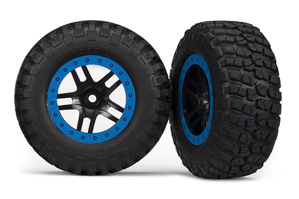 Tire & wheel assy, glued (SCT Split-Spoke, black, blue beadlock wheels, BFGoodrich® Mud-Terrain™  T/A® KM2 tire, inserts) (2) (4WD f/r, 2WD rear)