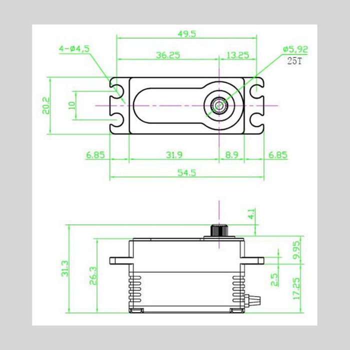 299LP High Speed High Torque Low Profile Brushless Servo .0.57/313 @8.4V