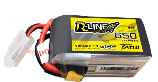 Tattu 650mAh 6s 95C 22.2V R-Line Lipo Battery Pack with XT30 Plug