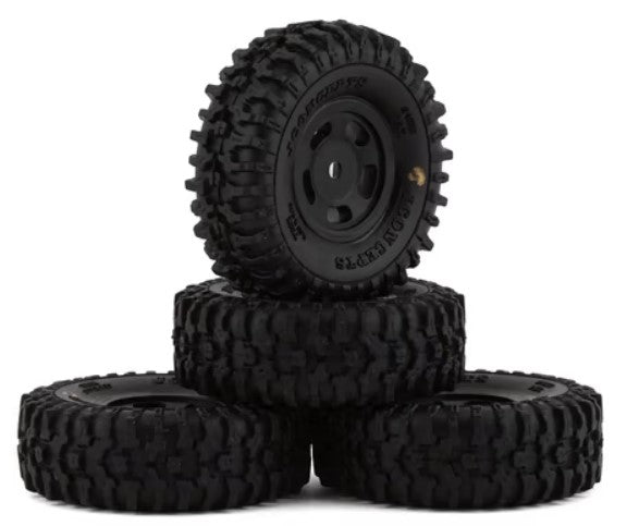 JConcepts SCX24 1.0" Tusk Pre-Mounted Tires w/Glide 5 Wheels (4) (Black) (Gold) w/7mm Hex