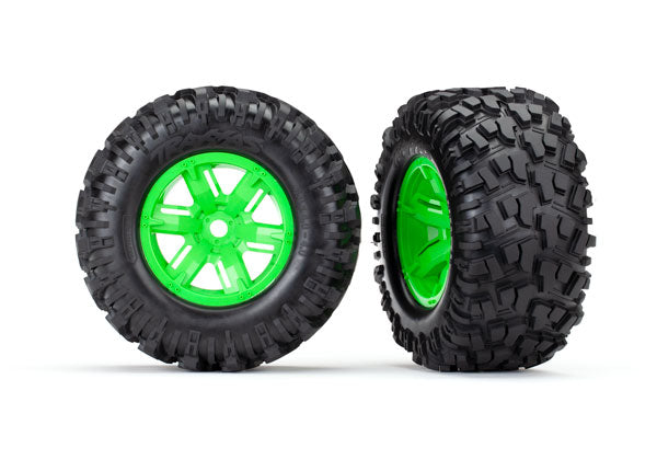 Tires & wheels, assembled, glued (X-Maxx® green wheels, Maxx® AT tires, foam inserts) (left & right) (2)
