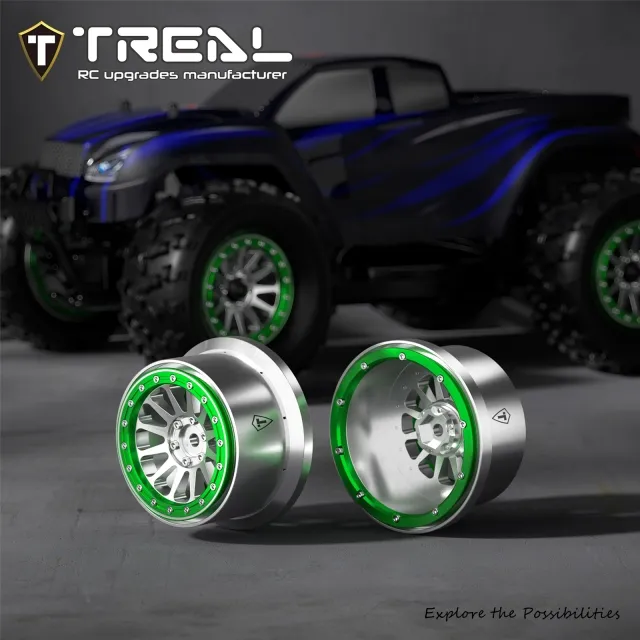 TREAL Aluminum Beadlock Wheels for Traxxas 1/16 Mini Maxx (Green)