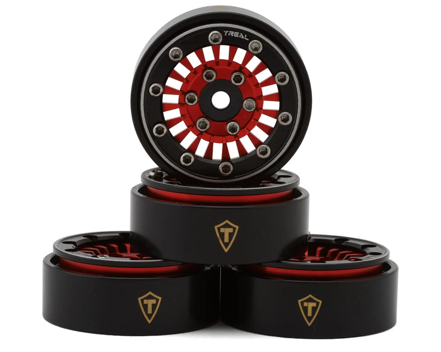 Treal Hobby Type C 1.0" Multi Spoke Aluminum Beadlock Crawler Wheels (Black/Red) (4)